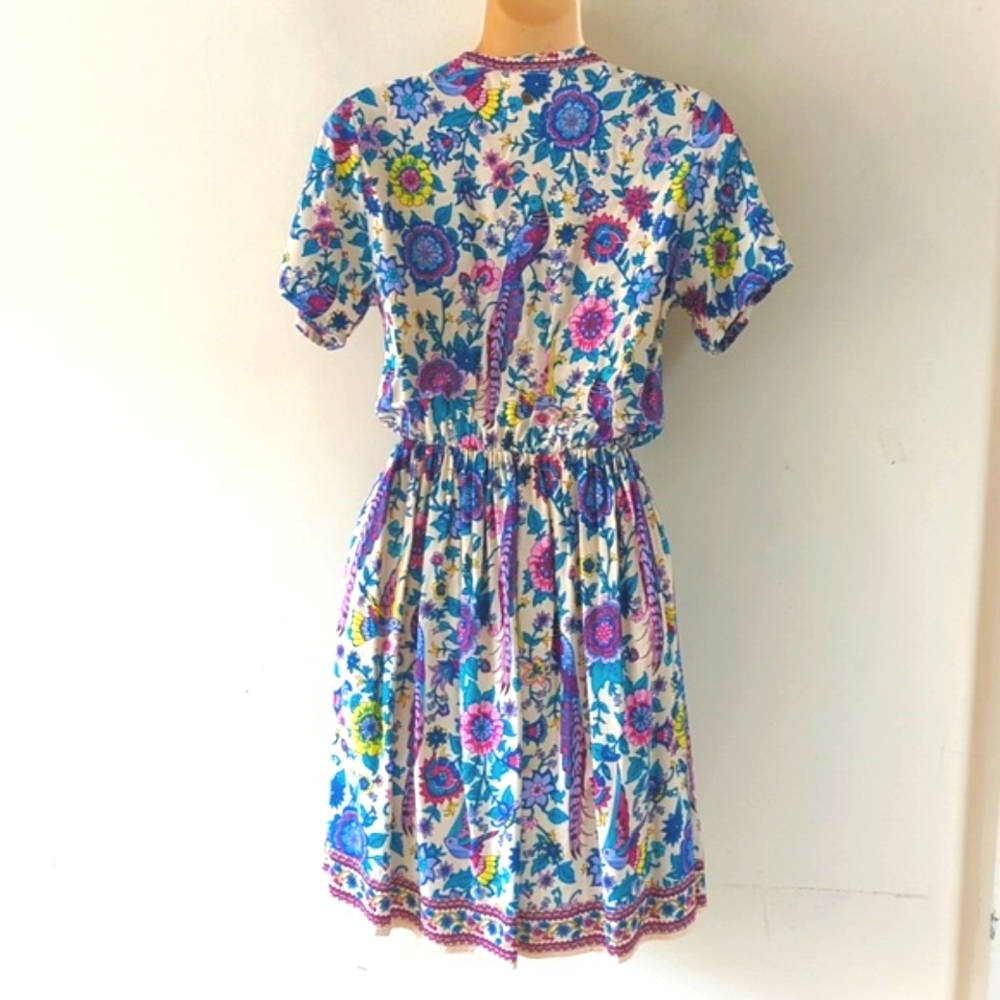 Mora Floral Bird Boho Mini Dress M - Picture 7 of 16